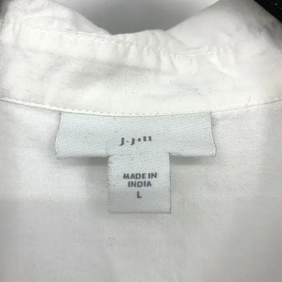 J Jill White Eyelet Embroidered Button Front Blouse Womens Large Cotton Boho Top - Picture 5 of 6